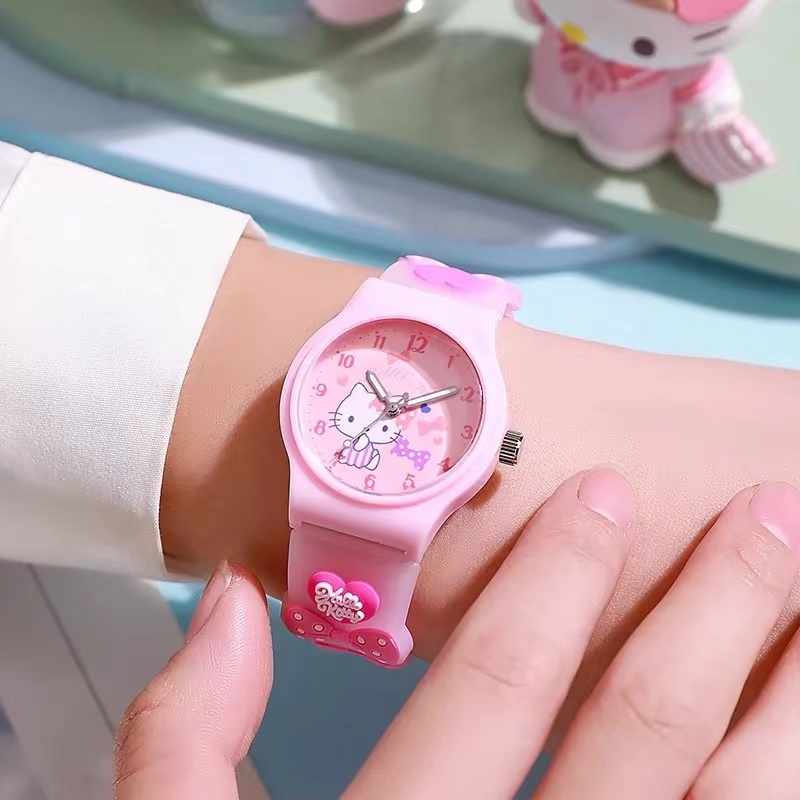 ⌚️สินค้าพร้อมส่งในไทย🌸Sanrio นาฬิกาข้อมือ สายซิลิโคน กันน้ํา คุณภาพสูง สีมาการอง ลายการ์ตูน สําหรับเด็กนักเรียน