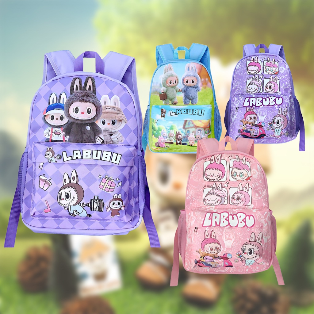 กระเป๋าเป้เด็ก 15นิ้ว หนังPU ลายlabubu กระเป๋าเป้เด็กประถม Carebears