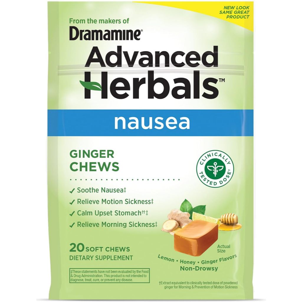 Dramamine Ginger Chews, Relieves Nausea, Lemon Honey Ginger Flavor เม็ดอมแก้อาการคลื่นไส้ แพ้ท้องและ