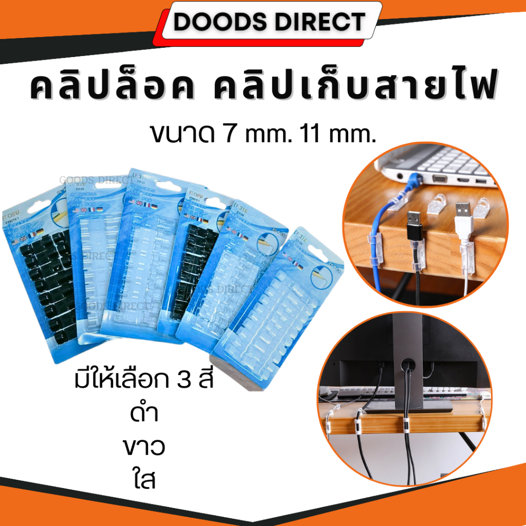 ตัวล็อคสายไฟ คลิปล็อคสายไฟ แบบแปะผนัง มีให้เลือก 3 สี 2 ขนาด 7 มม. และ 11 มม. สุดคุ้ม 20 ชิ้น และ16 ชิ้น