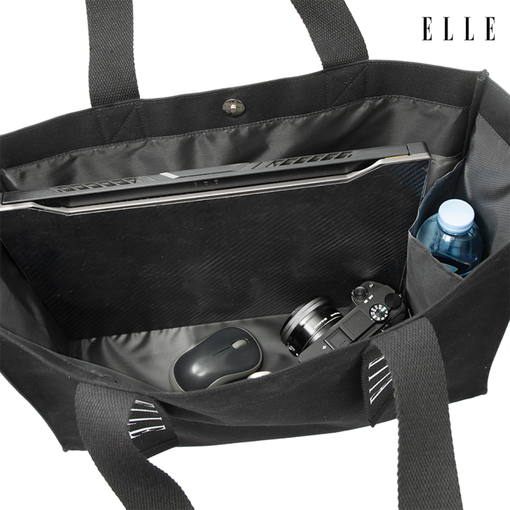 ELLE  กระเป๋าช้อปปิ้งผ้าแคนวาส รุ่นใหม่ มีแป๊ปแม่เหล็ก มีช่องแบ่งของ (H8H007)