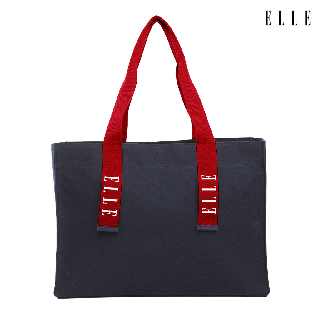 ELLE  กระเป๋าช้อปปิ้งผ้าแคนวาส รุ่นใหม่ มีแป๊ปแม่เหล็ก มีช่องแบ่งของ (H8H007)