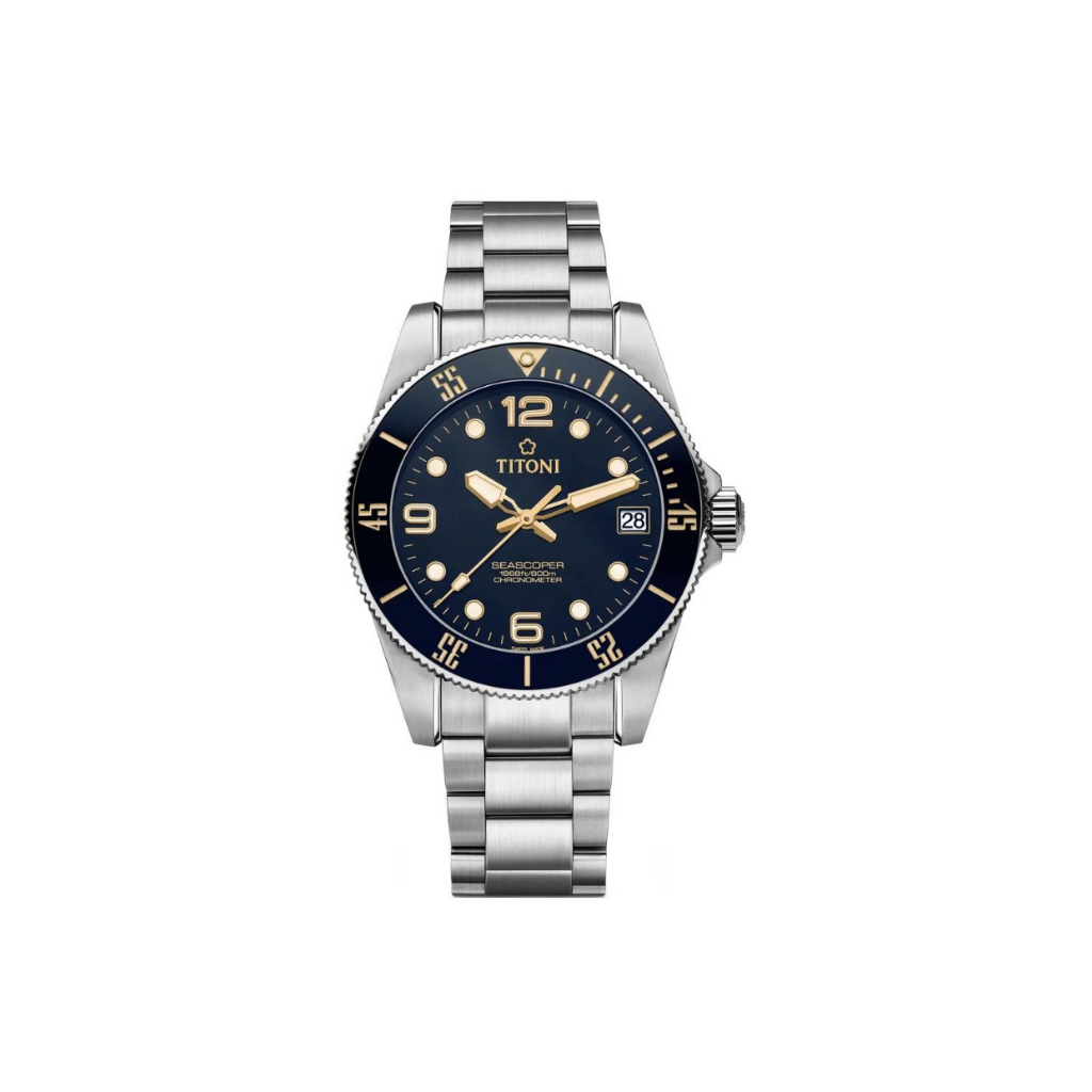 Titoni   Submerger Series นาฬิกาข้อมือผู้ชายกลไกอัตโนมัติสีน้ำเงิน 42 มม