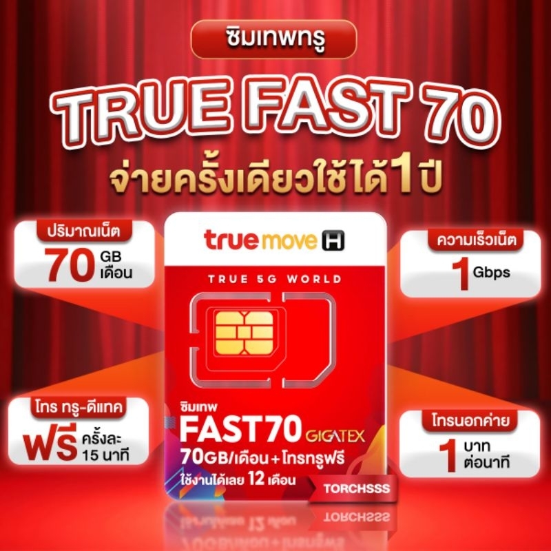 ซิมเทพ True Fast 70 เน็ตแรง 1000mbps ใช้ได้นาน 12 เดือน ซิมเน็ตรายปี ซิมเทพทรู