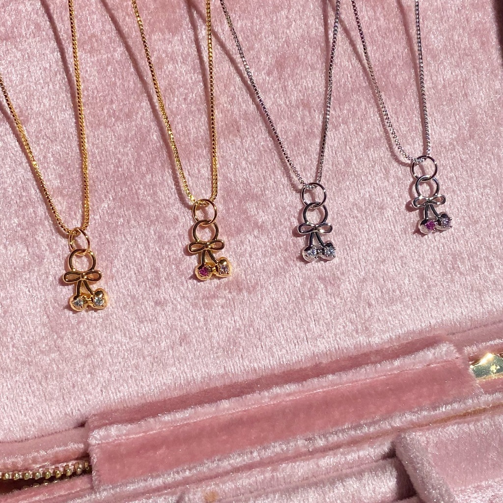Petite Cherry Ribbon Necklace สร้อยคอห้อยชาร์มเชอรี่