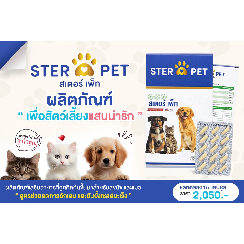 STER PET (สเตอร์เพ็ท) 🐶 5 กล่อง ผลิตภัณฑ์เพื่อสัตว์เลี้ยง สูตรช่วยลดการอักเสบ และยับยั้งเซลล์ร้าย