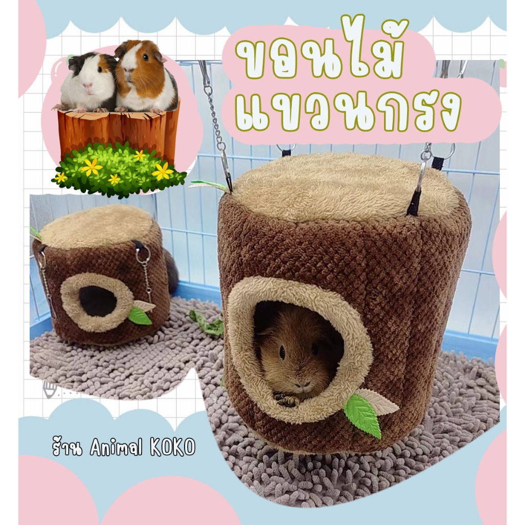 [Animal KOKO] 🎍บ้านขอนไม้ ⛰️แกสบี้ หนูตะเภา บ้านแขวนกรงทรงธรรมชาติ สินค้าพร้อมส่ง