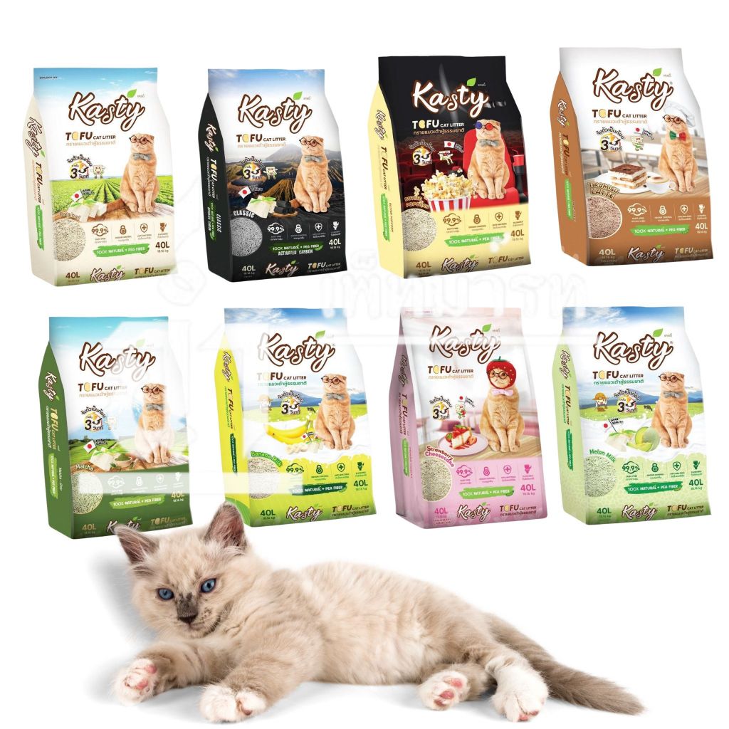 เกรดพรีเมียม! Kasty แคสตี้ ทรายแมวเต้าหู้ ธรรมชาติ 100% ขนาด 20 ลิตร (แบบแท่ง)