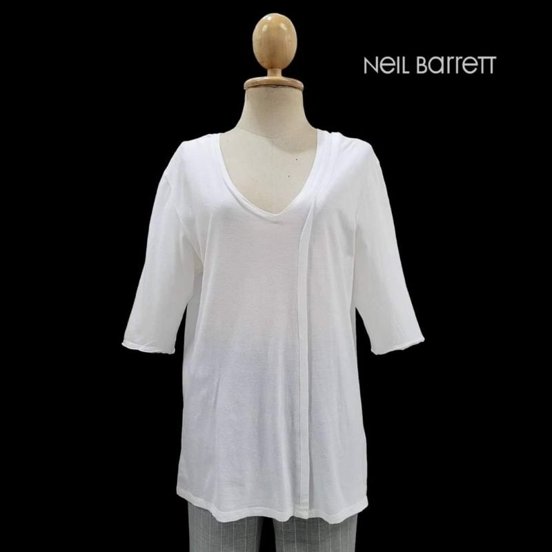 Blackbarrett By Neil Barrett Pleated 3/4 Sleeve V-neck T-shirt