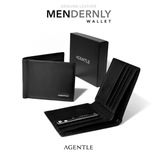 AGENTLE MENDERNLY WALLET กระเป๋าสตางค์หนังวัวแท้ผู้ชาย สีดำ พร้อมกล่อง