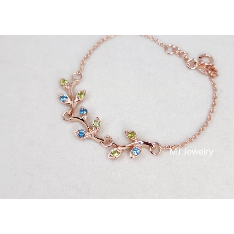 สร้อยข้อมือ ทรงใบมะกอก พลอยแท้ ออเดอร์ชนิดพลอยได้ เงินแท้ 925