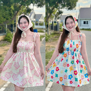 เดรสอกสม็อค2 ชิ้น อก 32-44 + ผ้าโพกผม ( ย224 ) 🌻🌤️