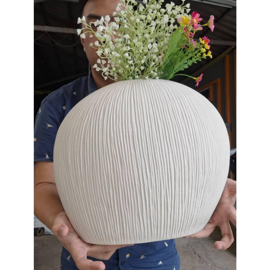แจกันทรงเปลือกหอย ขนาม จัมโบ้ 31x35cm สีขาว ออกใบกำกับภาษีได้ ไม่รวมดอกไม้ปลอม
