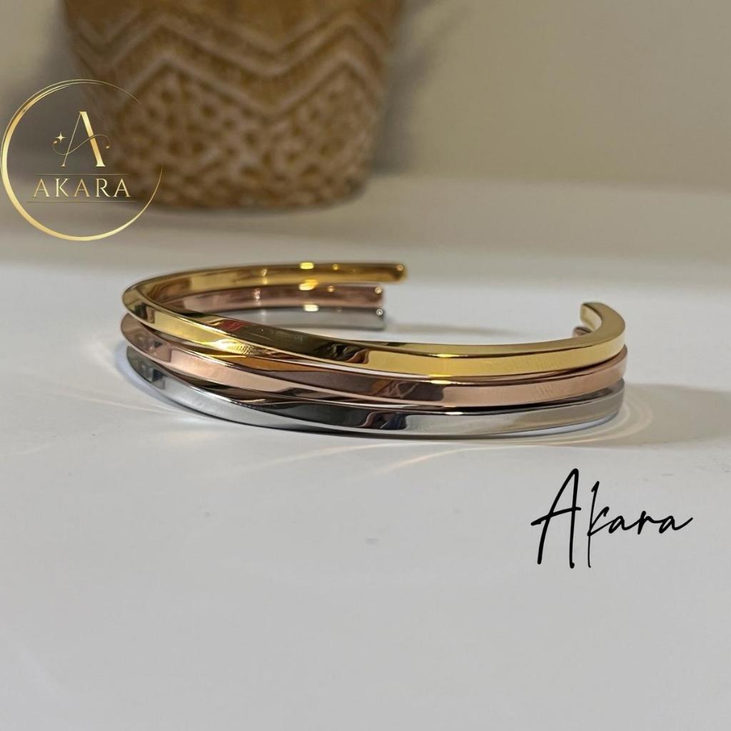 AK-B045 Mini Twist Bracelet กำไลเรียบๆ 3มิล Free size 15-19cm ทรงวงรี (เนื้อกำไลแข็งตันแต่ปรับขนาดได