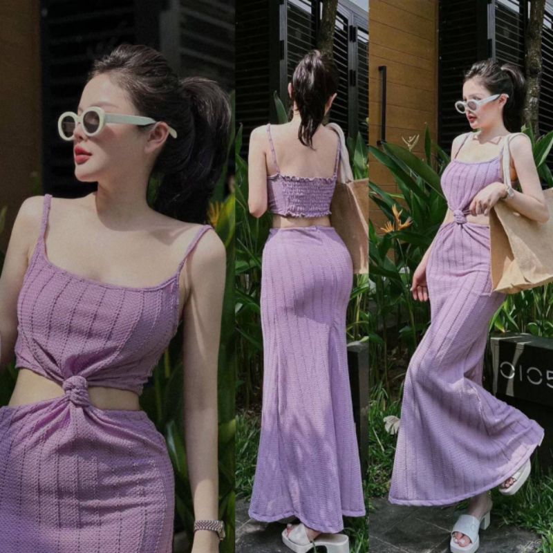 ชุดไปทะเลเดรสสายเดี่ยวตัวยาว