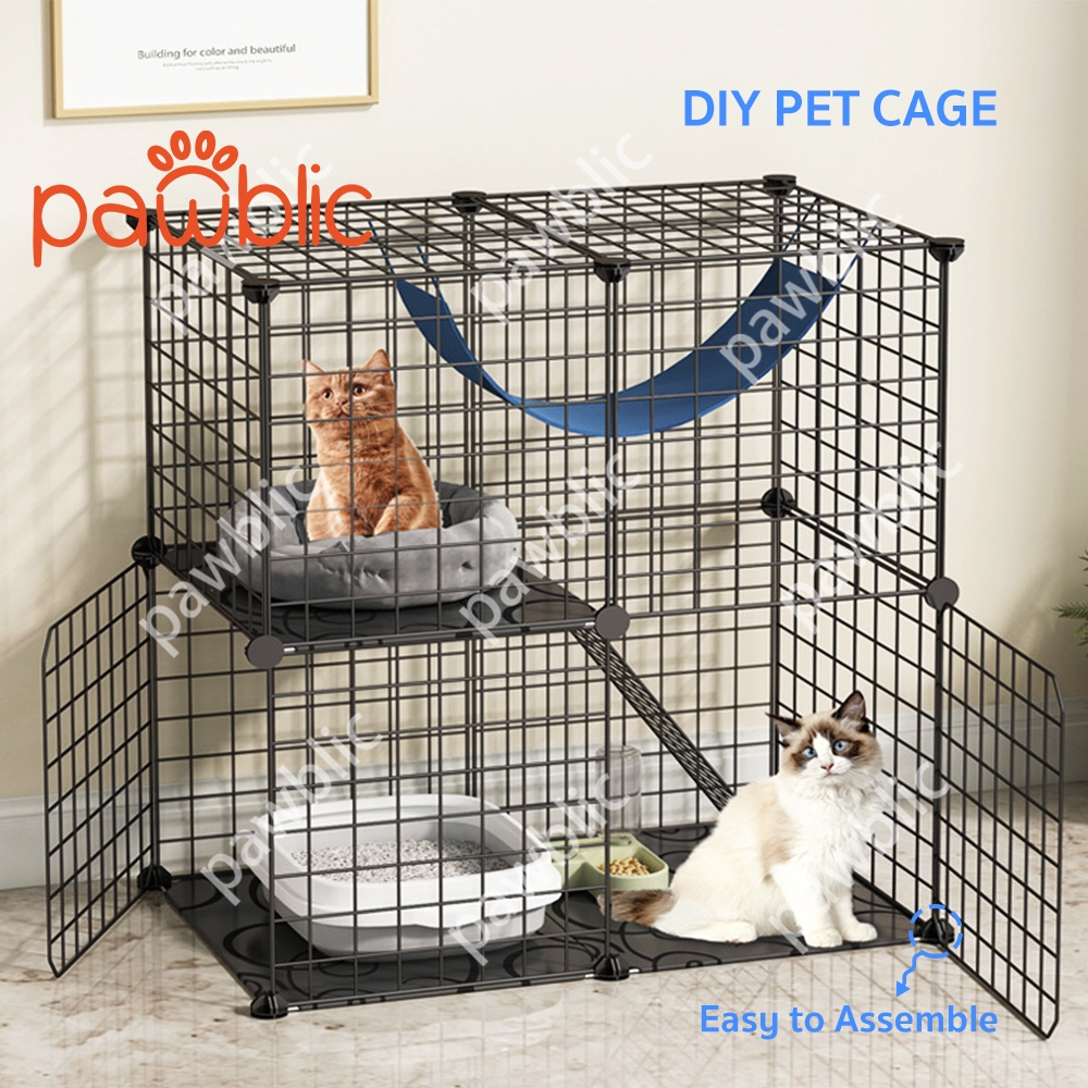 Pawblic DIY กรงสัตว์เลี้ยง กรงแมว กรงแมวและสุนัข กรงสุนัข ออกแบบฟรี ประกอบง่าย ทนทาน จัดเก็บง่าย กรง 70*70*35 ซม.