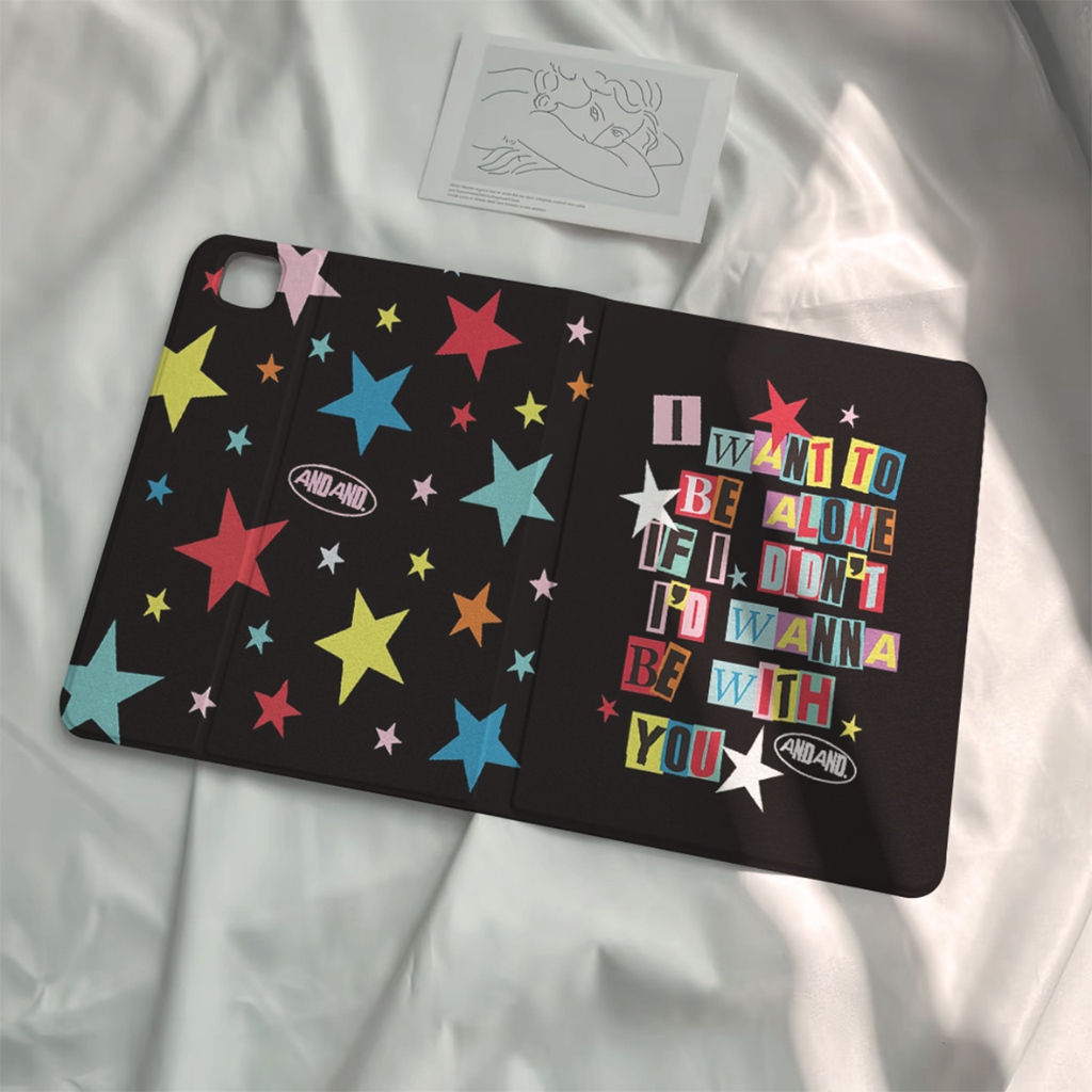 🌼ออกให้ 24 ชม🌼case iPad Air6 Air7 11 พร้อมถาดใส่ปากกา ตัวอักษรดาวสีสันสดใส เคส iPad Gen11 pro11 2024