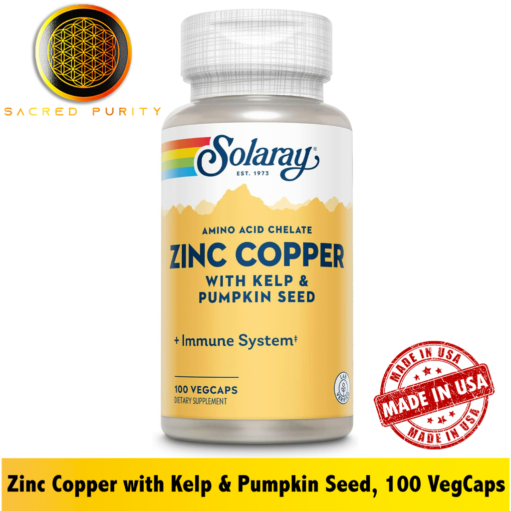 Solaray, Zinc Copper with Kelp & Pumpkin Seed, 100 VegCaps - [EXP 09/2027]