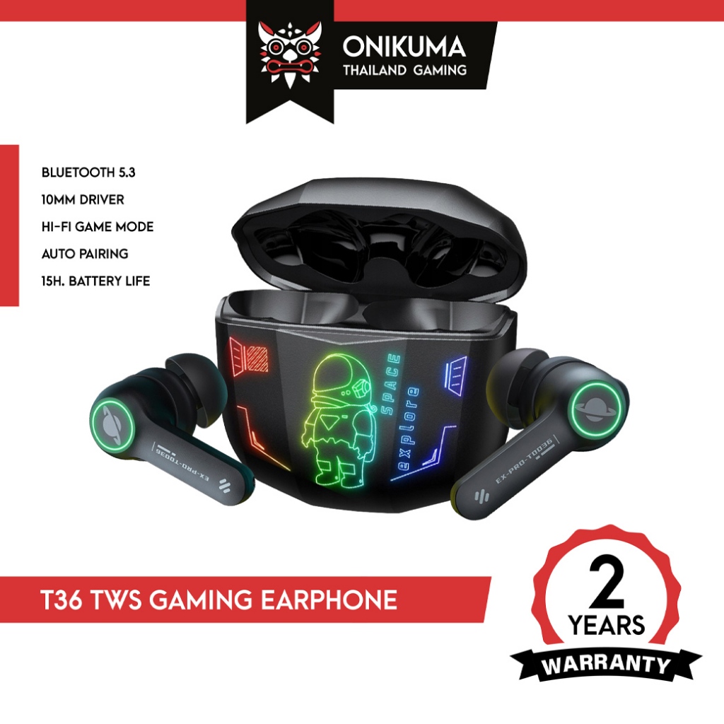 ONIKUMA T36 TWS Gaming Earphone หูฟังไร้สายพร้อมเคสชาร์จ Bluetooth 5.3 มีโหมดเกม