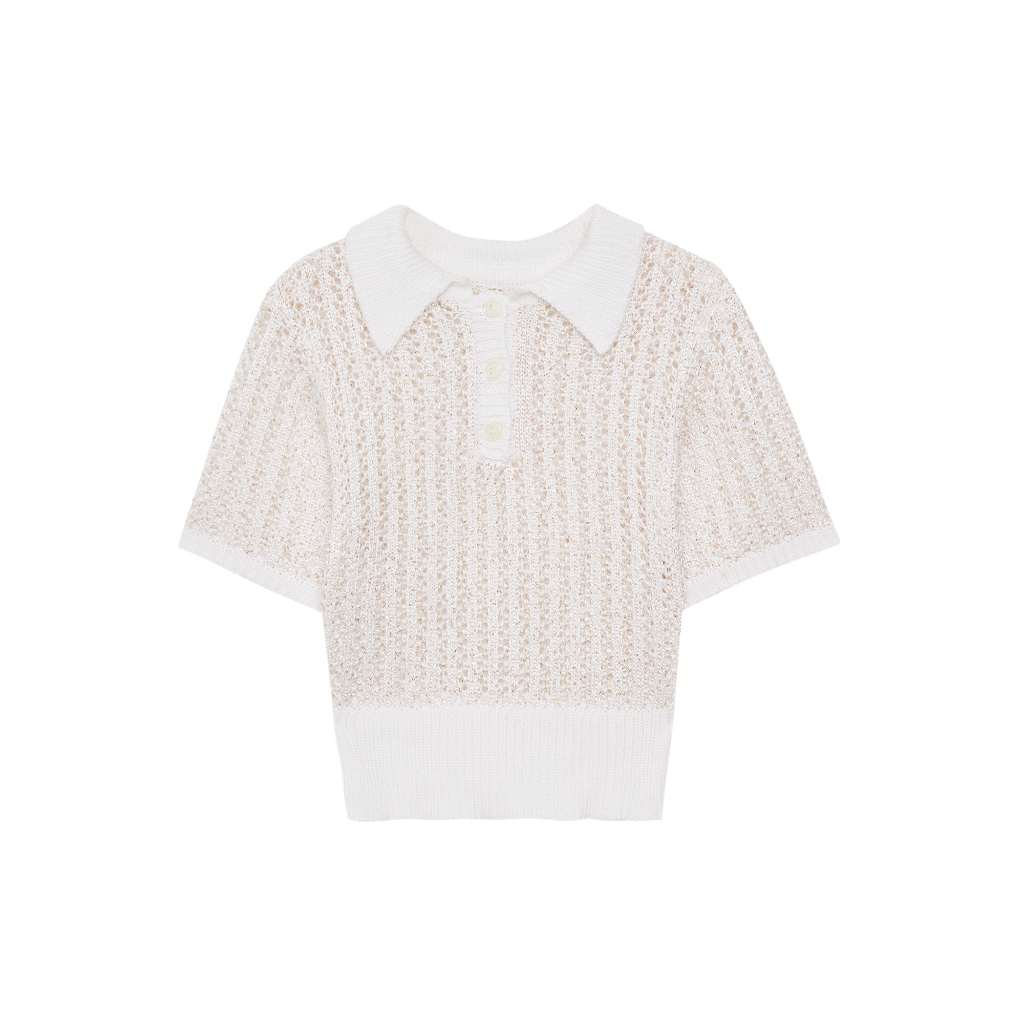 เสื้อโปโลแขนสั้น Rush Official Aiko Knitted Sequin Polo Top ผ้านิตถักผสมเลื่อม