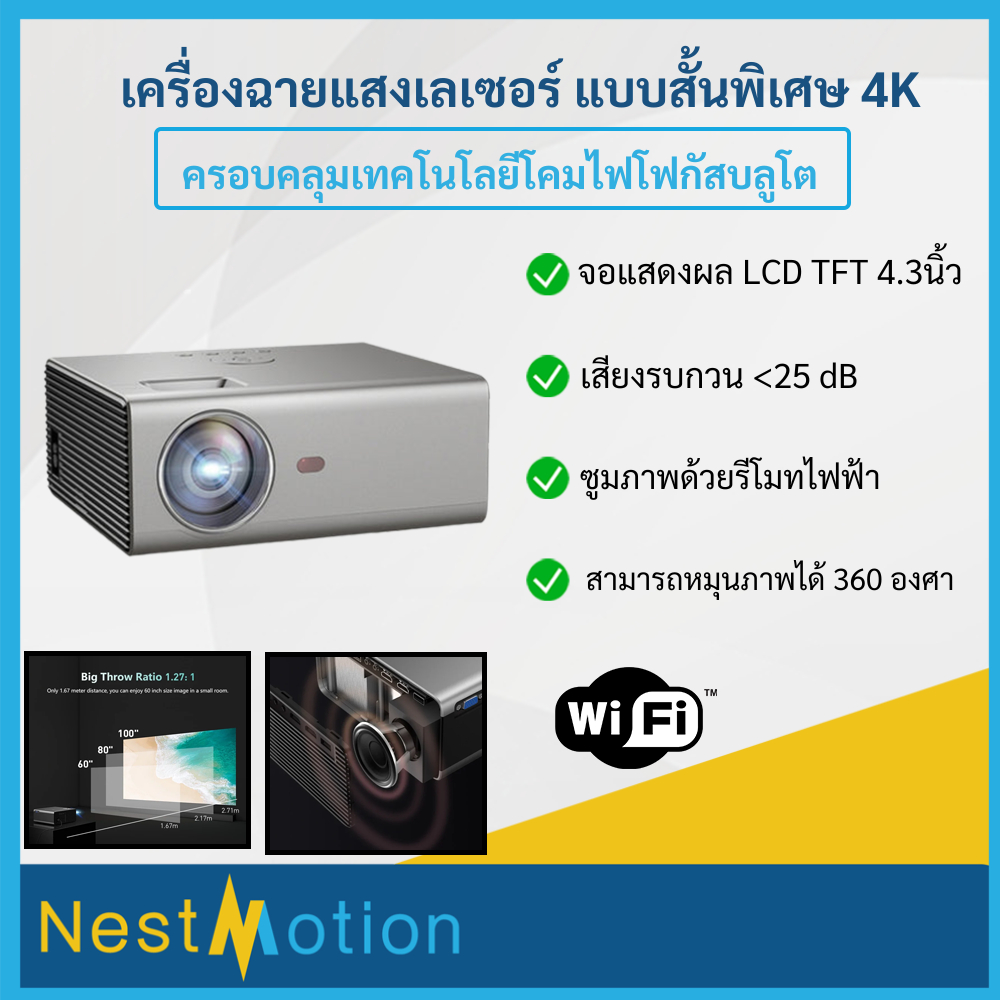 เครื่องฉายแสง RD825 แบบสัญญาณ WiFi ความละเอียดสูง โปรเจคเตอร์โทรศัพท์มือถือ มินิโฮมเธียเตอร์โปรเจคเต