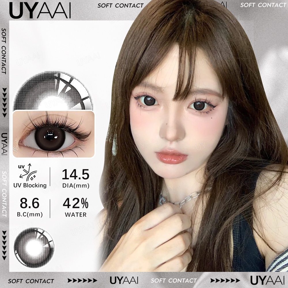 UYAAI 【เกรด -0.00~-6.00】คอนแทคเลนส์ น้ำตาล สัมผัสด้วยสีธรรมชาติ รูปแบบบิ๊กอายส์ 14.5 มม. สามารถใช้สำหรับ แต่งหน้าต
