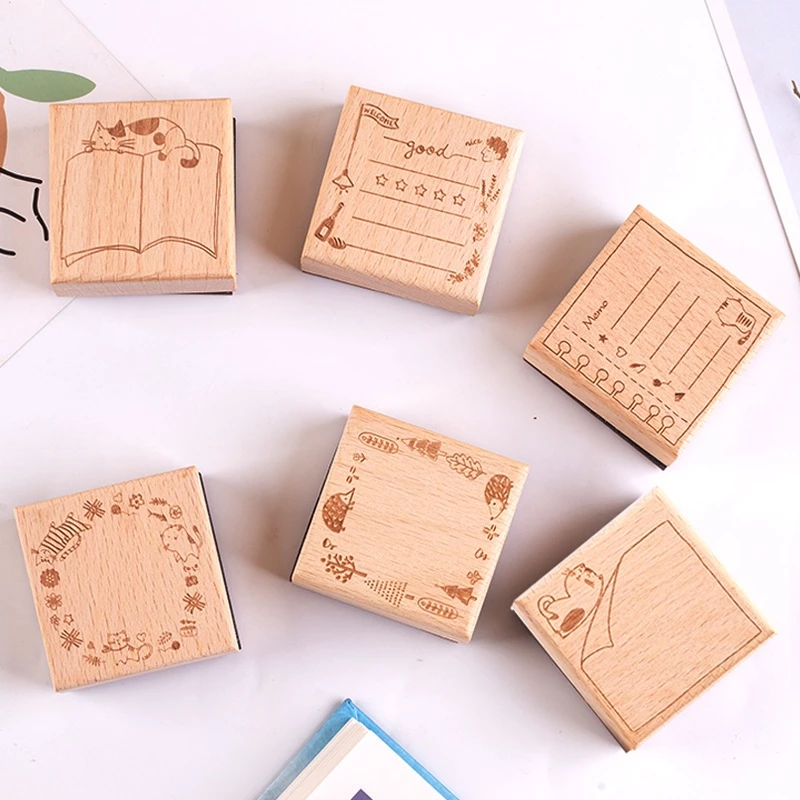 ตรายางไม้ วินเทจ กรอบข้อความ 6 ลาย | ตรายาง DIY สมุดบันทึก แพลนเนอร์ ไดอารี่ | แสตมป์ไม้ QL Stamp