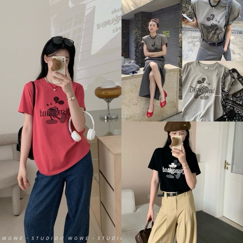 WG.WE mickey mouse เสื้อยืดคอกลม แขนสั้น สกรีนลายการ์ตูนด้านหน้า น่ารักมาก