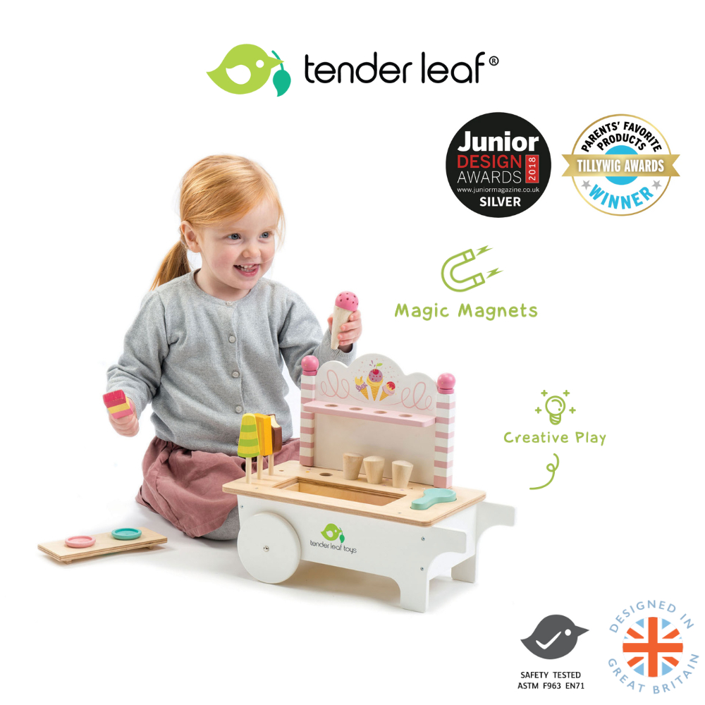 Tender Leaf Toys ของเล่นไม้เด็กเสริมพัฒนาการ ของเล่นบทบาทสมมติ รถเข็นไอติม รถขายไอศกรีม ครัวไม้เด็กชุดใหญ่Ice Cream Cart