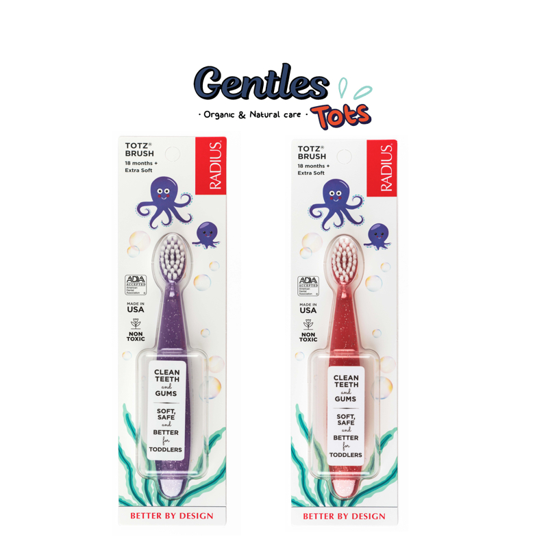 𝘙𝘈𝘋𝘐𝘜𝘚 𝘹 𝘎𝘦𝘯𝘵𝘭𝘦𝘴 𝘛𝘰𝘵𝘴 TOTz Brush สำหรับน้อง1ปี.+ เเปรงสีฟันเด็ก ขนนุ่ม ไม่บาดเหงือก (เฉพาะสี)