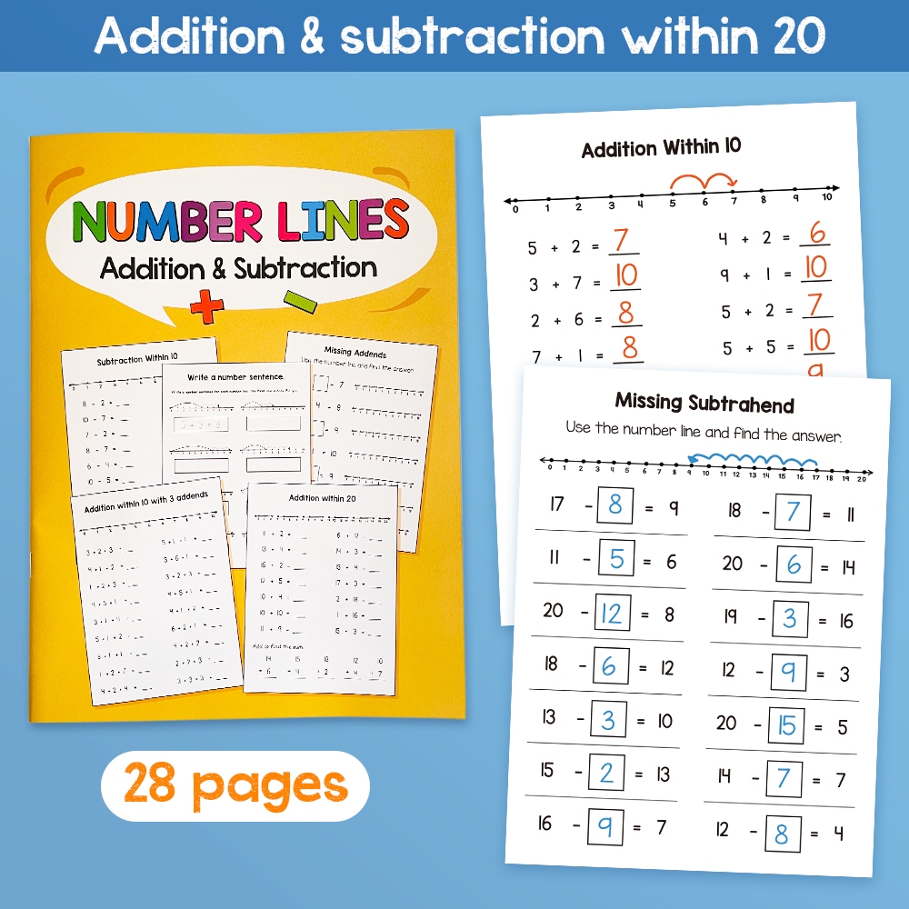28Pages Children Learn Addition Subtraction Math Workbook Number Lines 0-20 Calculation Exercise Book Practice Book