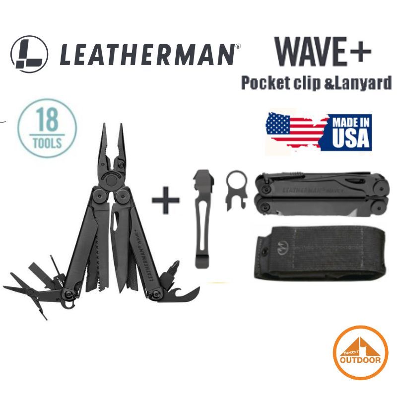 Leatherman Wave Plus BLACK + Pocket Clip & Lanyard BLACK