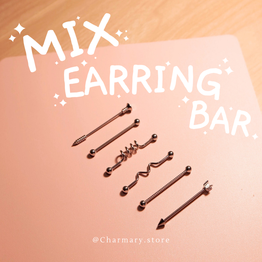 [ลดล้างสต๊อก ก.ย.- พ.ย.][สินค้าพร้อมส่ง ] จิวดามหู Mix earring bar ขนาด 1.6 mm