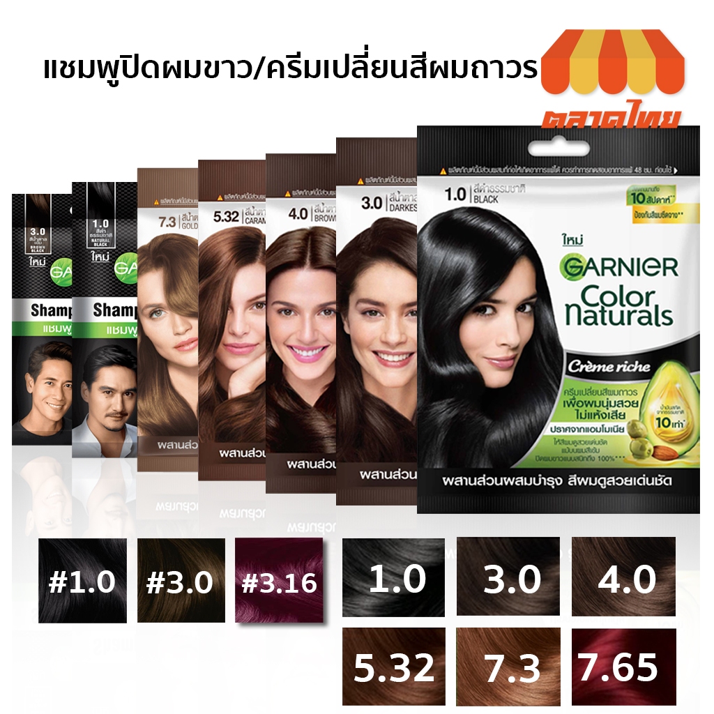 ครีมเปลี่ยนสีผม การ์นิเย่ คัลเลอร์ แนทเชอรัลส์/ แชมพูปิดผมขาว การ์นิเย่ เมน Garnier Color Naturals/ Men Shampoo Color