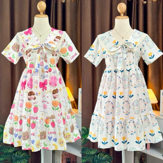 Dress แขนสั้นระบายชายยาว ( vp คอปกลูกไม้ )