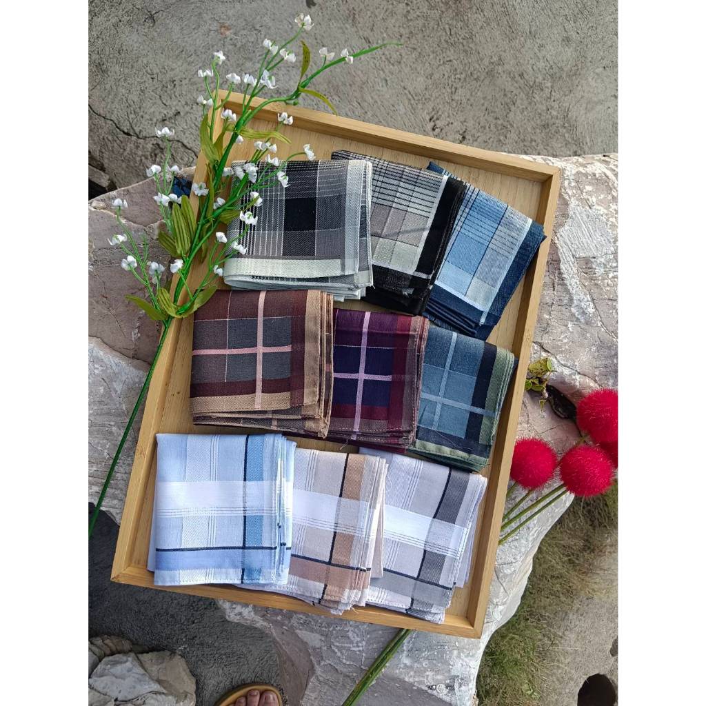 ผ้าเช็ดหน้าผู้ชาย ผ้าเช็ดหน้าทอลายเนื้อดี เนื้อนุ่ม Cotton 100%
