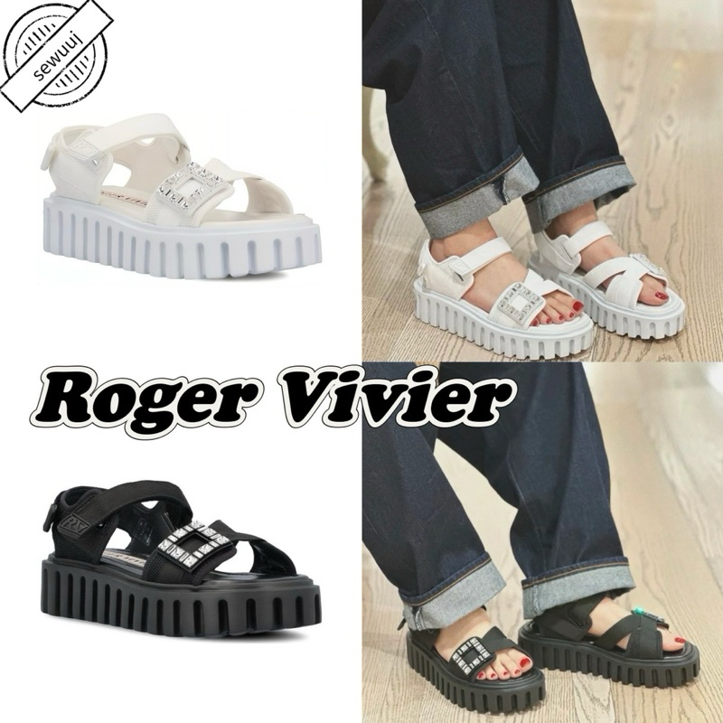 รองเท้าแตะสายเดียวลำลองสบายๆ ของแท้ Roger Vivier สำหรับผู้หญิง