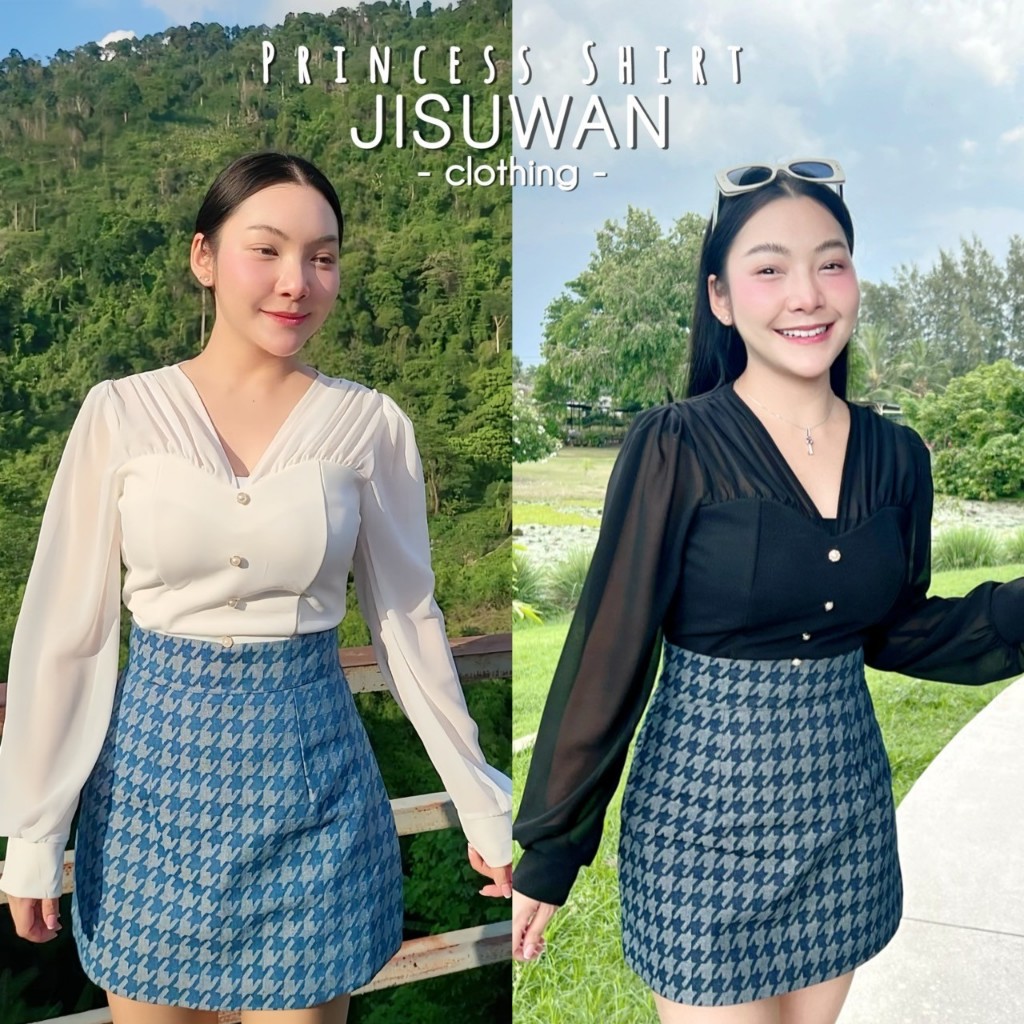 เสื้อทรงเจ้าหญิง แขนชีฟองทรงโคมไฟ ซิปซ่อนหลัง ใส่สวยละมุน