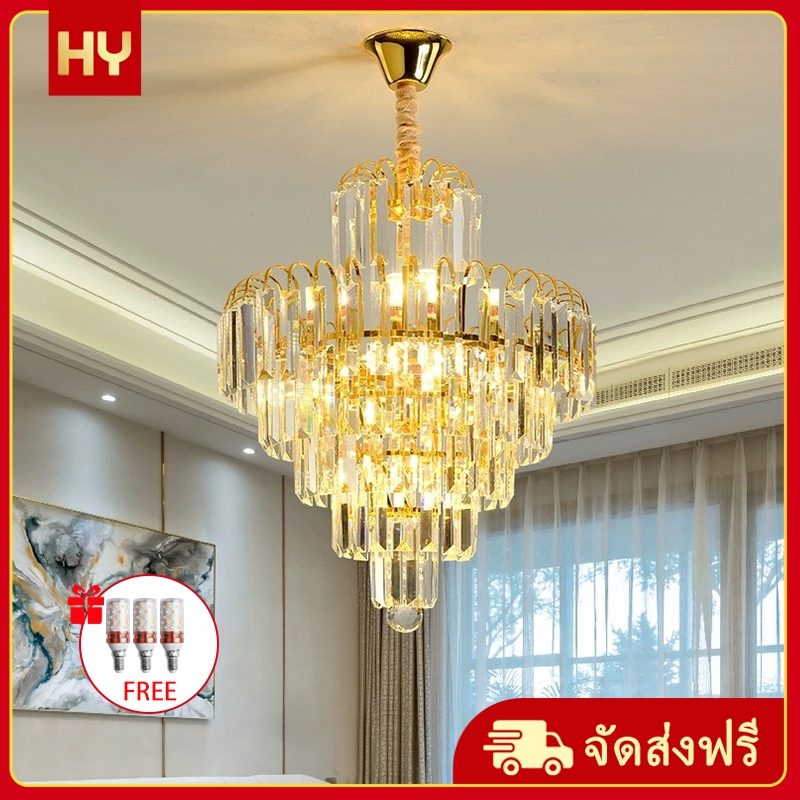 โคมระย้าคริสตัล LED ห้องนั่งเล่นโคมไฟตกแต่งห้องนอนห้องรับประทานอาหารโคมไฟเพดานสูง