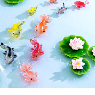 ปลาทอง ดอกบัว ใบบัว (ราคา/1ชิ้น)ตุ๊กตาแต่งสวน จัดสวนถาด ไม้ด…