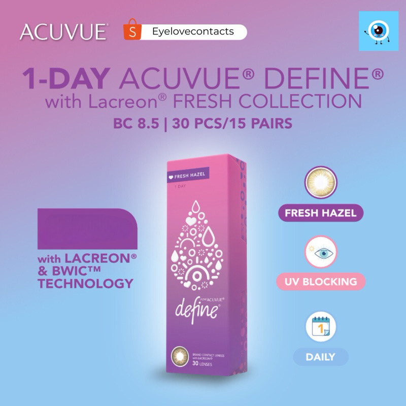 1-Day ACUVUE® Define® Fresh Collection คอนแทคเลนส์สี วันเดย์ แอคคิววิว ดีไฟน์ เฟรช คอลเลคชั่น ( 1 กล่อง 15 คู่ )