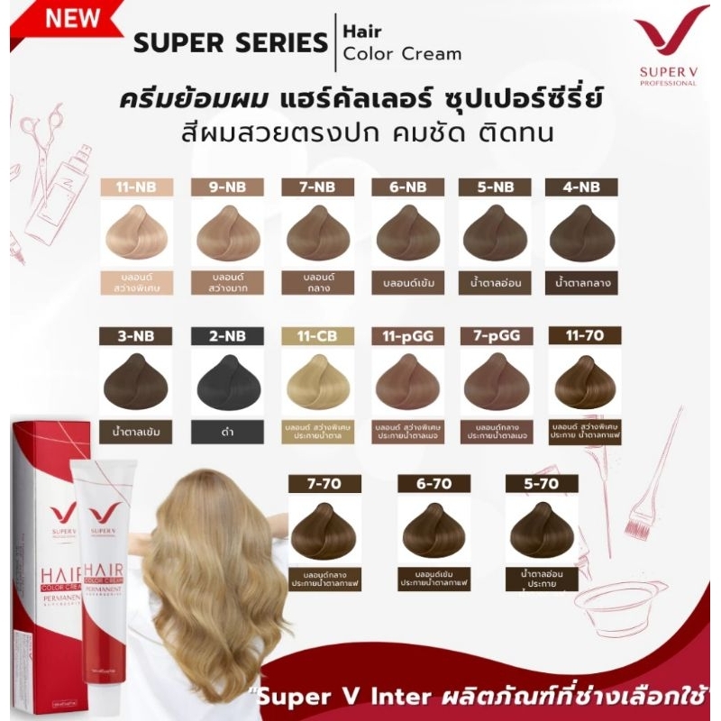 (โทนน้ำตาล) Super Vครีมย้อมผม Super series Hair Color Cream  สีผมสวยตรงปก คมชัด ติดทน 100 ml.(แถมฟรี Developer)