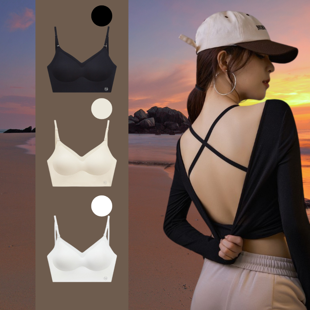 เสื้อชั้นในไร้โครงเนื้อผ้านุม B-098 ปรับสายได้ได้หลายสไตล์ สายปรับได้ไขว้สายได้หลายแบบมีฟองน้ำในตัว