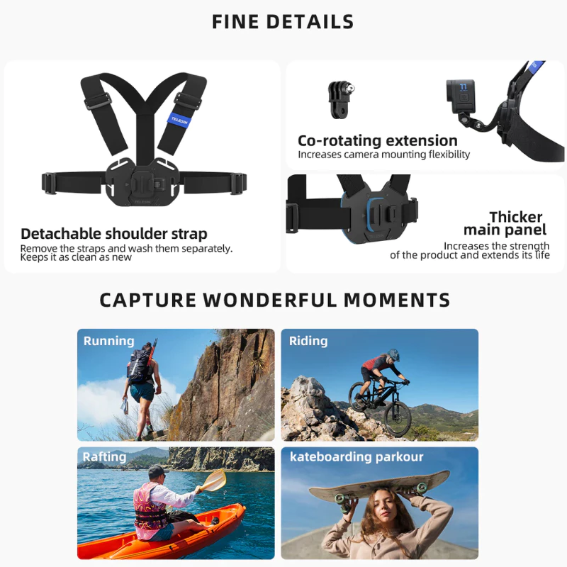Telesin สายคาดอก ปรับองศาและขนาดได้ / Quick-release สำหรับมือถือ GOPRO,DJI Action 6/5Pro/4/3,Insta360 thumbnail 8