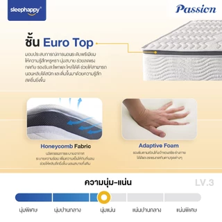 SleepHappy ที่นอนพ็อกเก็ตสปริง เสริมยูโรท็อป รุ่น Passion หนา 11 นิ้ว สัมผัสนุ่ม หลับสบาย สไตล์โรงแรม 5 ดาว