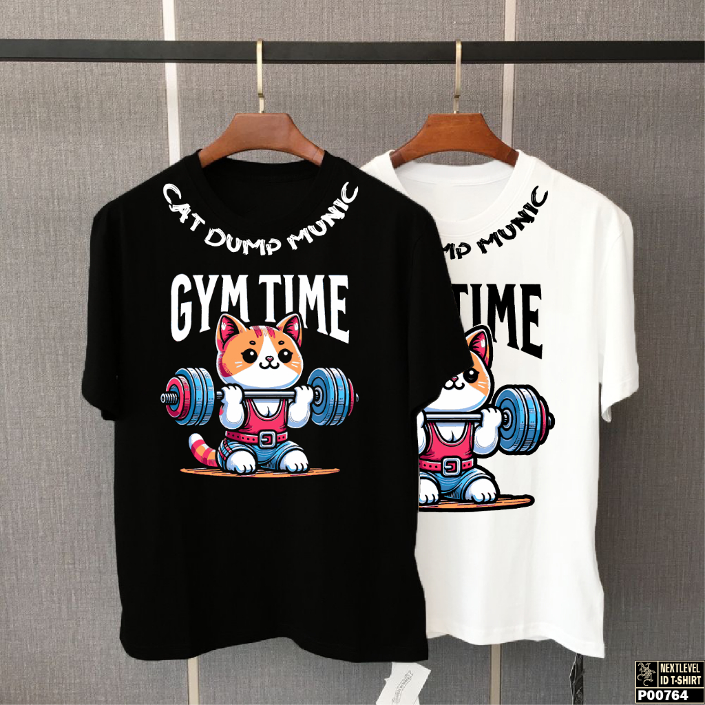 NXTLVL เสื้อยืด คอกลม ผ้าคอตตอน ลาย Gym catไซส์ S-6XL [P00764]