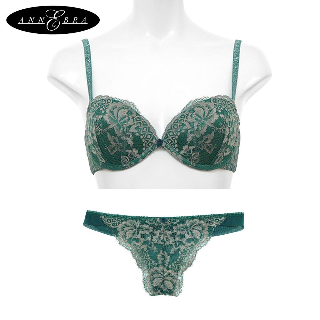 Annebra เซตบรา+กกน. บราเสริมทรง ตะขอหลัง มีโครง เสริมฟองน้ำ Push up Bra+Bikini Panty รุ่น AB1-550/AU3-817