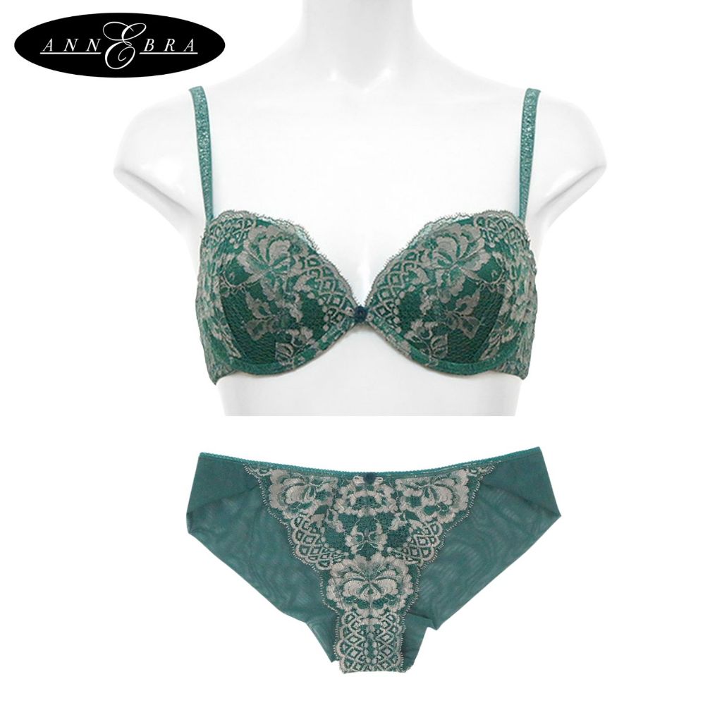 Annebra เซตบรา+กกน. บราเสริมทรง ตะขอหลัง มีโครง เสริมฟองน้ำ Push up Bra+Bikini Panty รุ่น AB1-550/AU3-815