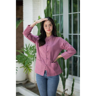 เสื้อผ้าฝ้ายพื้นเมือง แบบคอจีนผ่าหน้าแขนยาว สีสันสดใส มีปลายทาง