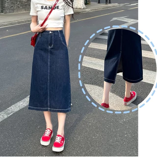 GHAOHES กระโปรงยีนส์ ผญ /S-3XL/ เอวสูง ผ้าไม่ยืด ผ่าหลัง กระโปรงผู้หญิงสีเข้ม ทรงสวย พร้อมส่งค่ะ V76